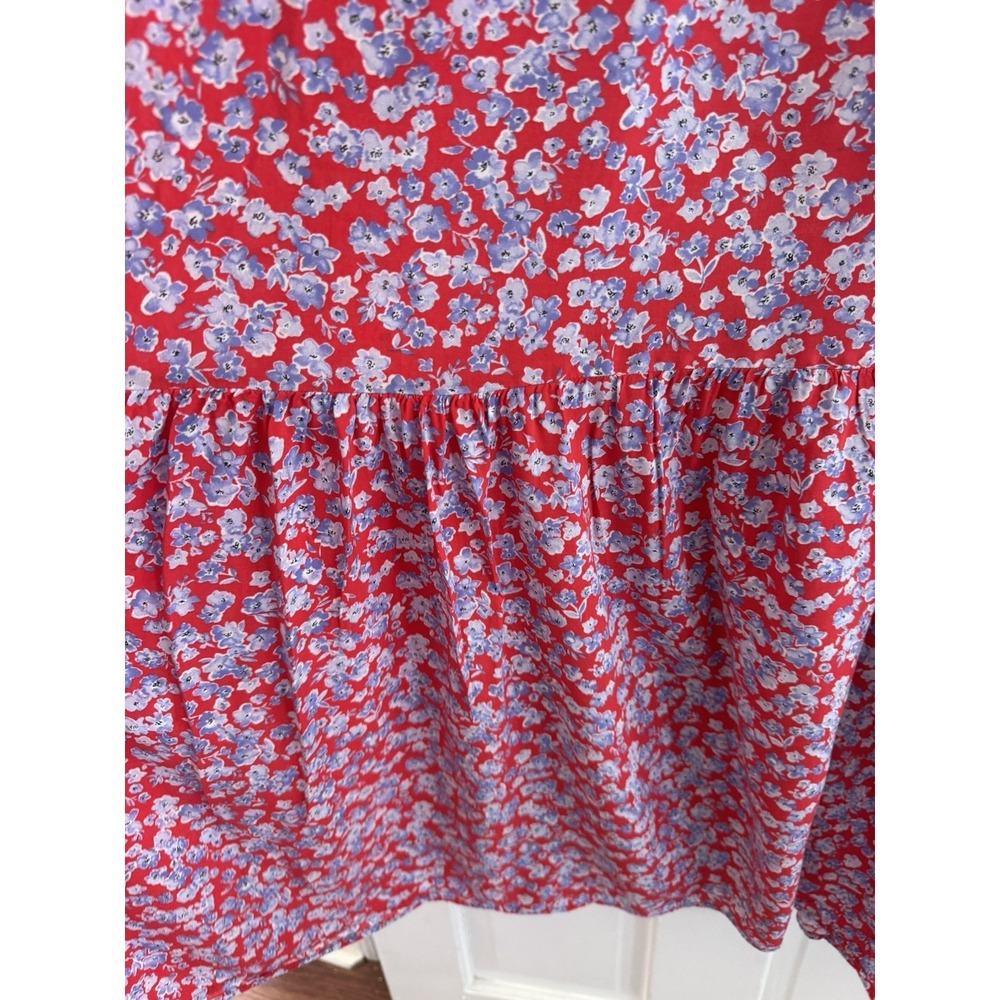 Zara Floral Ruffle Sleeve Maxi Dress Red Blue Smocked Back Size M - Picture 6 of 10